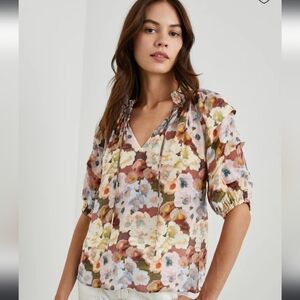 Rails Paris Top Painted Floral Blouse V Neck Size XS